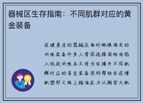器械区生存指南：不同肌群对应的黄金装备