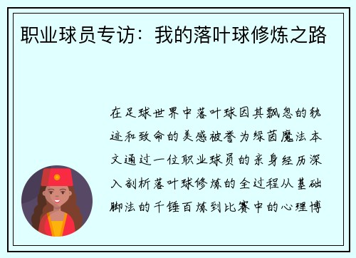 职业球员专访：我的落叶球修炼之路